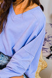 T2211 Oversized V-neck Swatshirts: BLUE IRIS / S-M-L (2-2-2)