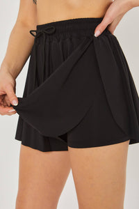 Two In One Drawstring Skort: Black-151767 / L