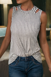 Women Stripe Print Cut-out Round Neck Tank Top | S-XL : Missy / S / As shown