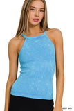 Washed Rib Seamless Cami Halter Neck Top: K GREEN-164349 / S/M