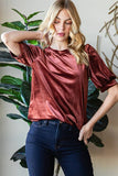 Velvet Basic Balloon Sleeve T-shirt: XL / WINE