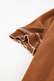 Women Casual Contrast Seam Frilly Waffle Knit Shirt | S-XL: Missy / As shown / S