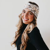 Western Wide Twist Knit Headband: Black/Cream