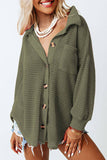 Waffle Knit Button Up Casual Shirt: Black / 95%Polyester+5%Elastane / S