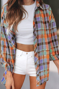 Women Plaid Print Loose Fit Long Sleeve Shirt | S-2XL: As shown-1 / Missy / S