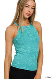 Washed Rib Seamless Cami Halter Neck Top: N CORAL FUCHSIA-164353 / S/M