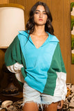 T2087 Oversized Spread Collared V-Neck Contrast Top: S-M-L (2-2-2) / CREAM/TAUPE/SALMON