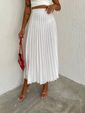 Women's Pleated Skirt Long Solid Color Skirt Modest Skirt: Black / S/M