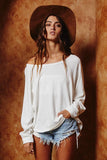 T1139-1 Solid Long Sleeves Round Hem Detailed Loose Fit Top: S-M-L (2-2-2) / White