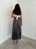 Women's Pleated Skirt Long Solid Color Skirt Modest Skirt: Beige / S/M