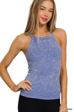 Washed Rib Seamless Cami Halter Neck Top: LT INDIGO-164350 / S/M