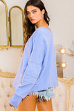T2211 Oversized V-neck Swatshirts: BLUE IRIS / S-M-L (2-2-2)