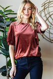 Velvet Basic Balloon Sleeve T-shirt: S / WINE