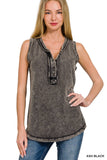 Washed Half Button Raw Edge Henley Top: ASH MOCHA-167020 / M