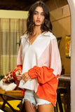 T2087 Oversized Spread Collared V-Neck Contrast Top: S-M-L (2-2-2) / CREAM/TAUPE/SALMON