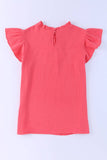 Women Flutter Sleeve Frilled Neck Textured Blouse | S-XL: Missy / Red / M