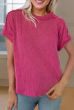 Women Textured Knit Exposed Stitching T-shirt | S-XL: Missy / S / Red
