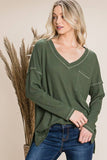V Neck knit top-Hunter Green