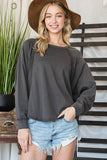 T1139-1 Solid Long Sleeves Round Hem Detailed Loose Fit Top: S-M-L (2-2-2) / White