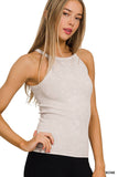 Washed Rib Seamless Cami Halter Neck Top: N CORAL FUCHSIA-164353 / S/M
