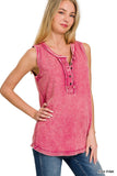 Washed Half Button Raw Edge Henley Top: ASH MOCHA-167020 / M