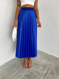 Women's Pleated Skirt Long Solid Color Skirt Modest Skirt: Beige / S/M