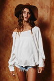 T1139-1 Solid Long Sleeves Round Hem Detailed Loose Fit Top: S-M-L (2-2-2) / White