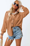 Waffle Knit Button Up Casual Shirt: Black / 95%Polyester+5%Elastane / XL