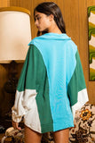 T2087 Oversized Spread Collared V-Neck Contrast Top: S-M-L (2-2-2) / CREAM/TAUPE/SALMON