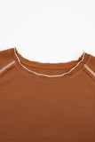 Women Casual Contrast Seam Frilly Waffle Knit Shirt | S-XL: Missy / As shown / XL