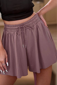 Women Solid Drawstring Elastic Waist Layered Shorts | S-XL: Missy / XL / As shown
