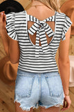 Women Stripe V Neck Knot Hollowed Back Top | S-XL: Missy / As shown / XL