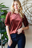 Velvet Basic Balloon Sleeve T-shirt: S / WINE