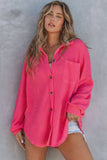 Waffle Knit Button Up Casual Shirt: Black / 95%Polyester+5%Elastane / S
