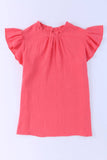 Women Flutter Sleeve Frilled Neck Textured Blouse | S-XL: Missy / Red / XL