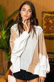 T2087 Oversized Spread Collared V-Neck Contrast Top: S-M-L (2-2-2) / CREAM/TAUPE/SALMON