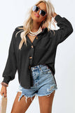 Waffle Knit Button Up Casual Shirt: Brown / 95%Polyester+5%Elastane / L