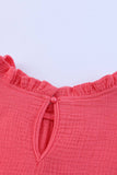 Women Flutter Sleeve Frilled Neck Textured Blouse | S-XL: Missy / Red / S