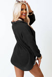 Waffle Knit Button Up Casual Shirt: Black / 95%Polyester+5%Elastane / L