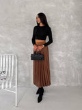 Women's Pleated Skirt Long Solid Color Skirt Modest Skirt: Beige / L/XL