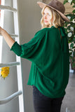 THREE QUARTER ELASTIC BAND TOP: HUNTER GREEN / S