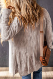 Textured Eyelet Ribbed Cable Knit Cardigan: XL / casual / Brown