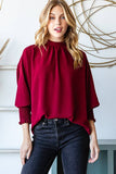 THREE QUARTER ELASTIC BAND TOP: HUNTER GREEN / S