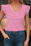 Women Stripe V Neck Knot Hollowed Back Top | S-XL: Missy / As shown / M