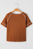 Women Casual Contrast Seam Frilly Waffle Knit Shirt | S-XL: Missy / As shown / S