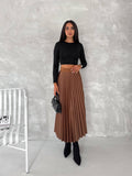 Women's Pleated Skirt Long Solid Color Skirt Modest Skirt: Black / S/M
