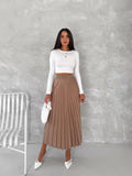 Women's Pleated Skirt Long Solid Color Skirt Modest Skirt: Black / S/M