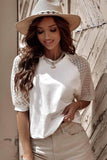 White Pointelle Sleeve Tee: XL