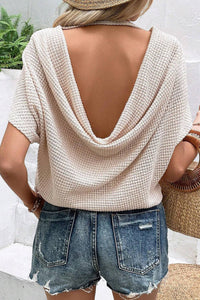 Waffle Draped Open Back Tee: Apricot / M