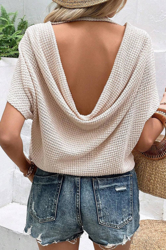 Waffle Draped Open Back Tee: Apricot / M